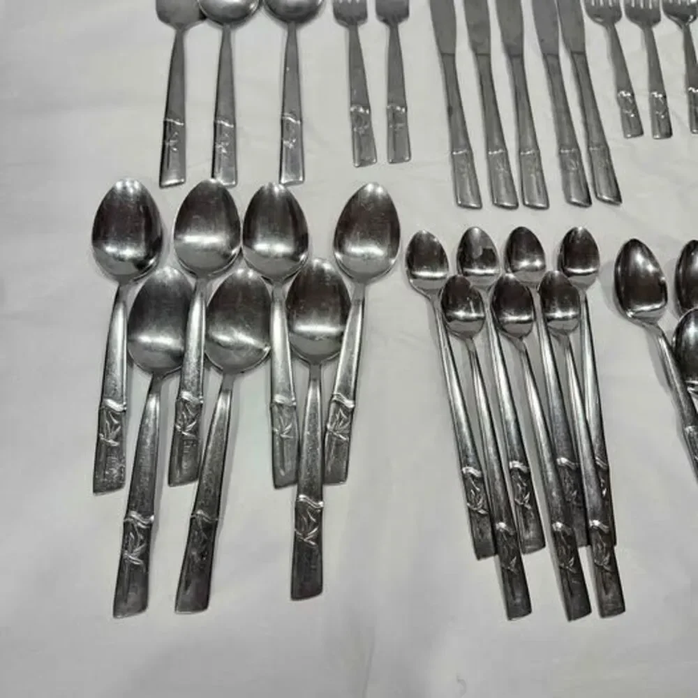 Large Lot Bamboo Handle Silverware vintage Japan
